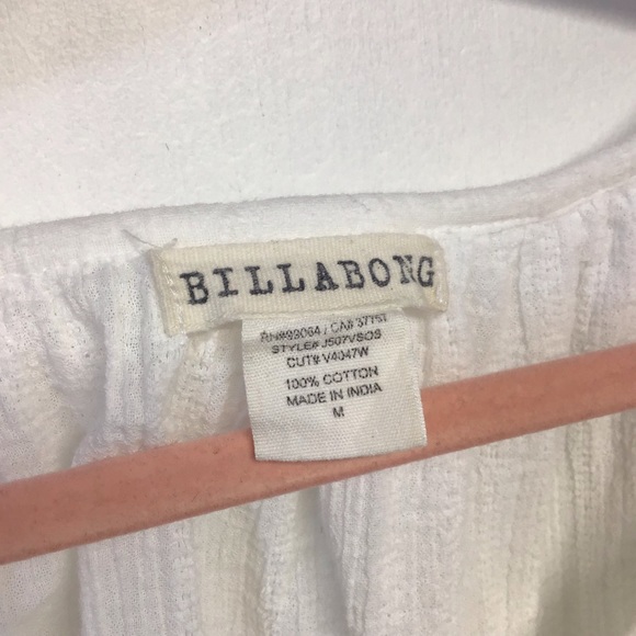 Billabong boho white cotton blouse peasant blouse with long sleeves crochet trim - Picture 3 of 16